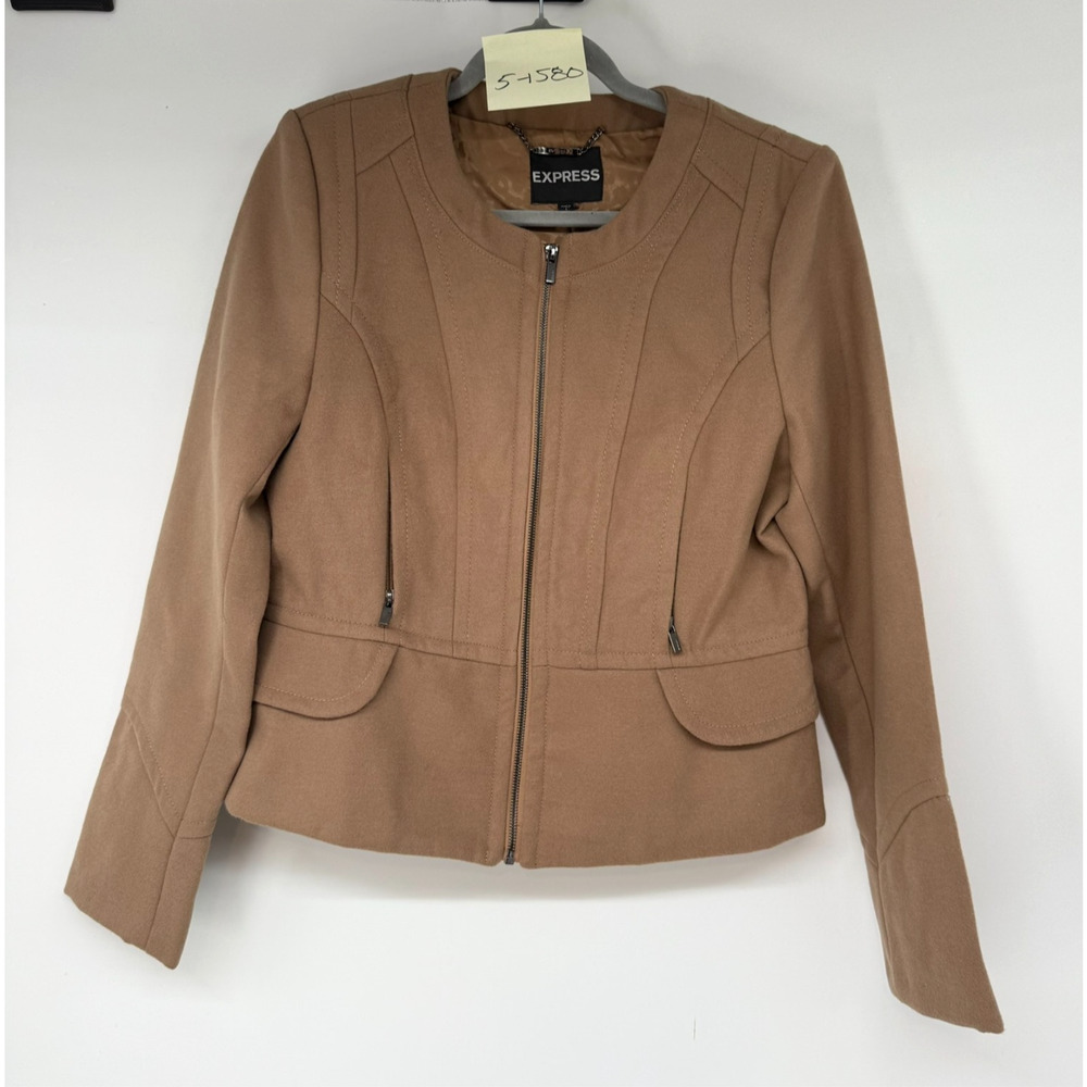 NWT Express Motorcycle Jacket Womens 8 Brown Structured Peplum Minimalist Chic